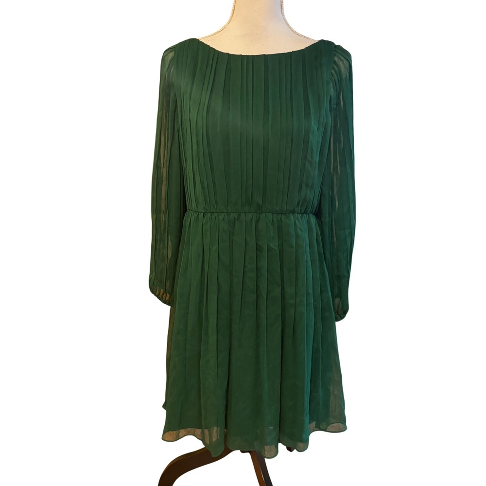 Alice + Olivia Green Pleated Chiffon Long Sleeve Mini Dress Small/Medium